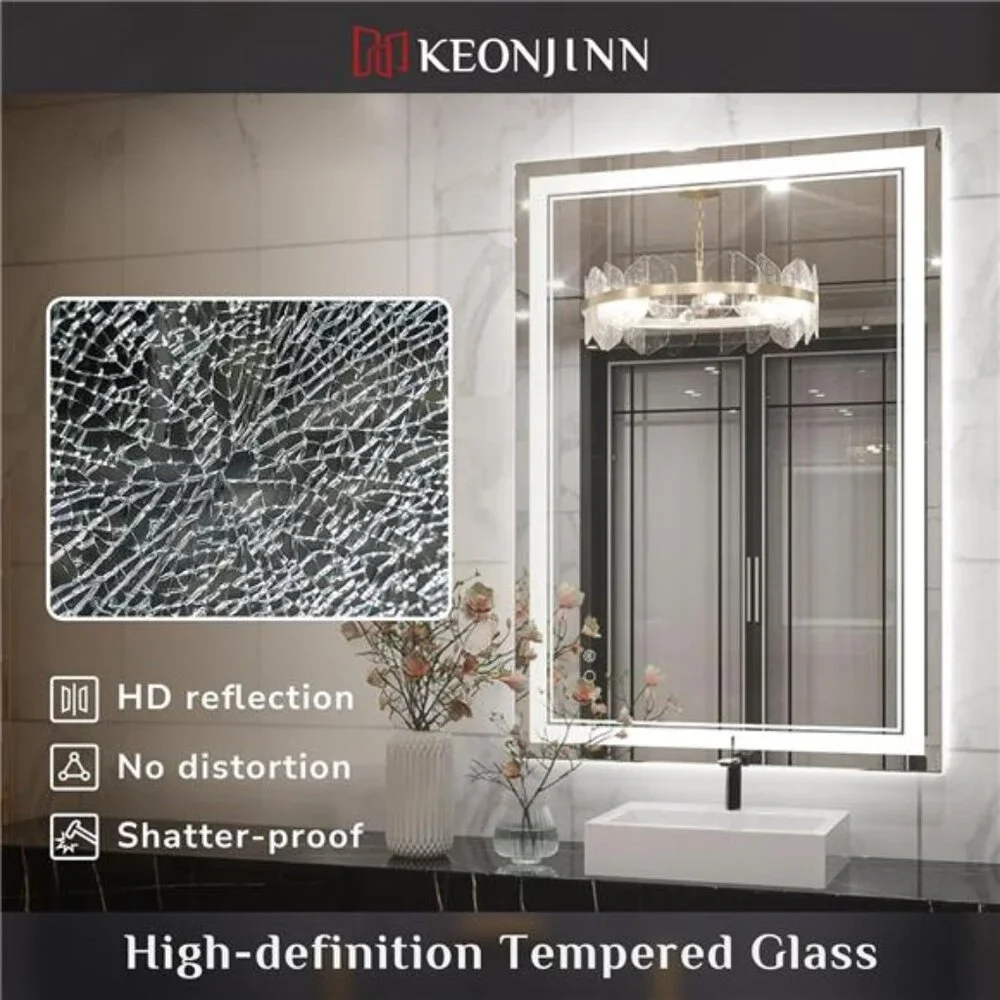 LED Bathroom Mirror with Lights, 28 x 36 Inch Front Lighted Vanity Mirror, HD